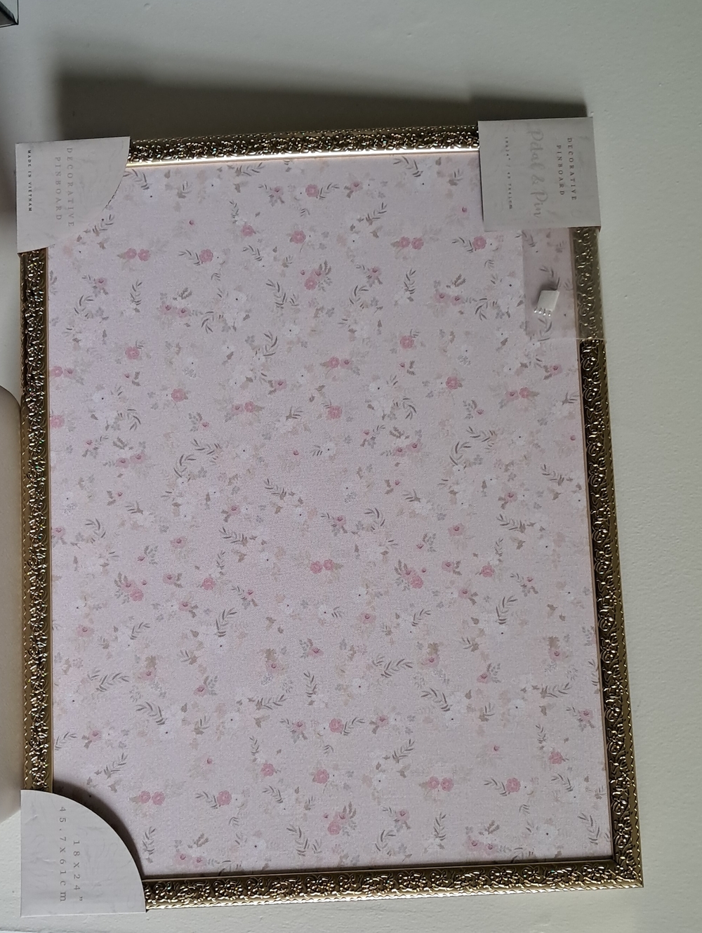 Floral Pink Fabric Pinboard with Ornate Gold Frame